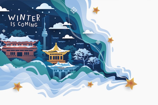 Urban winter landscape vector illustration