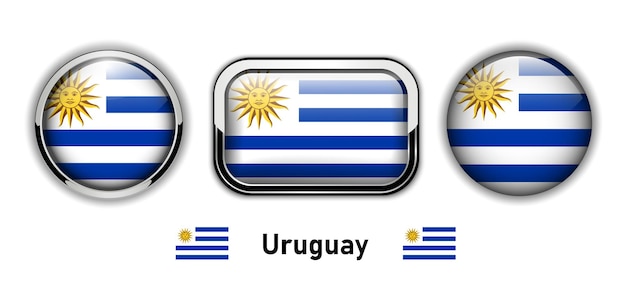 Uruguay flag buttons, 3d shiny vector icons.