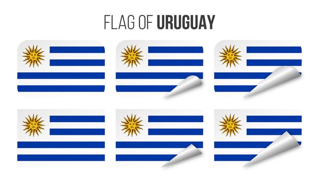 Uruguay flag labels stickers set Vector illustration 3d flags of Uruguay isolated on white