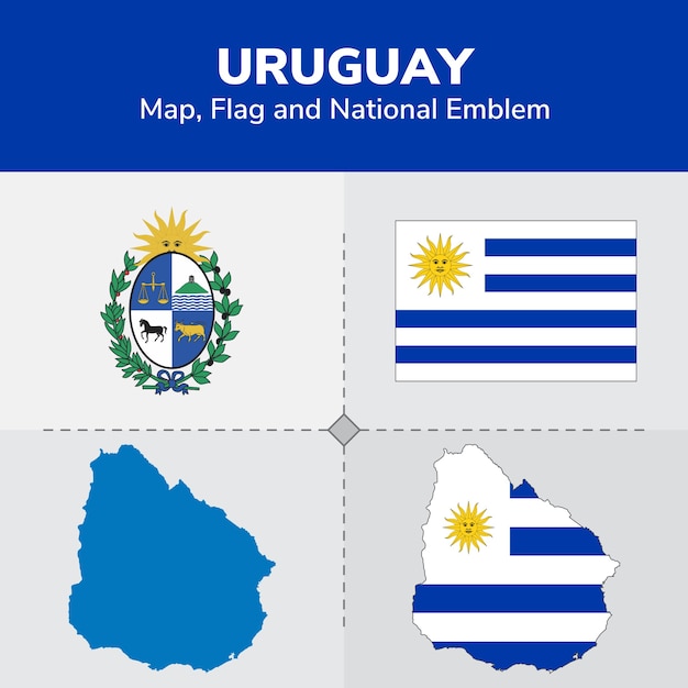 Uruguay Map, Flag and National Emblem 