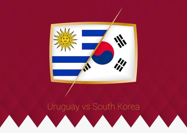 Uruguay vs South Korea group stage icon of football competition on burgundy background