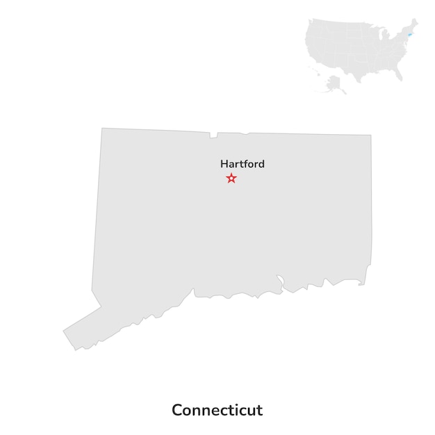 US American State of Connecticut USA state of Connecticut county map outline on white background