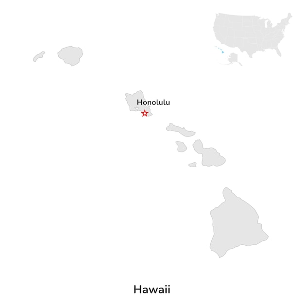 US American State of Hawaii USA state of Hawaiin islands county map outline on white background