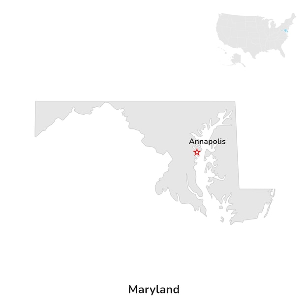 US American State of Maryland USA state of Maryland county map outline on white background