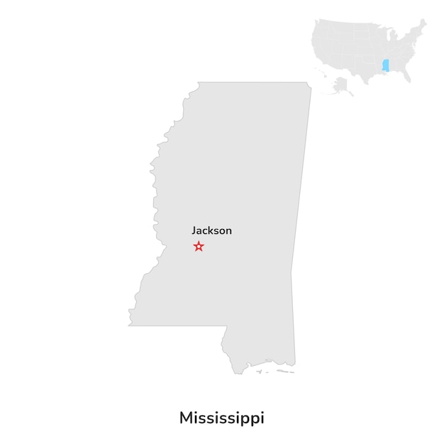 US American State of Mississippi USA state of Mississippi county map outline on white background