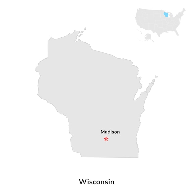 US American State of Wisconsin USA state of Wisconsin county map outline on white background