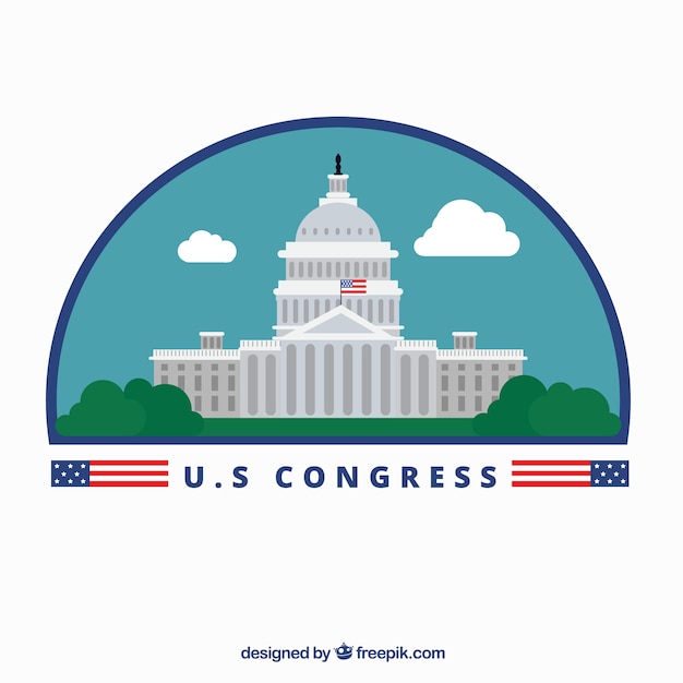 Vector us congress building with flat design