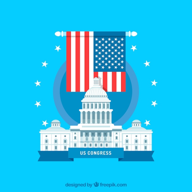 Vector us congress building with flat design