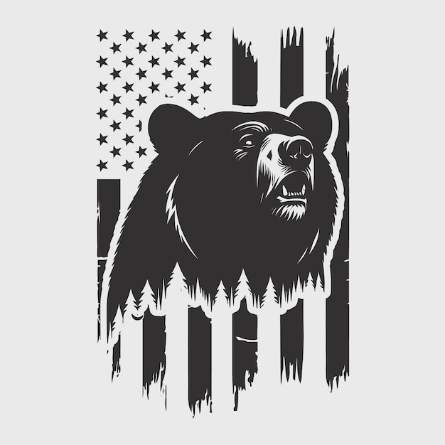 US Flag Bear Mountains vector silhouette svg file