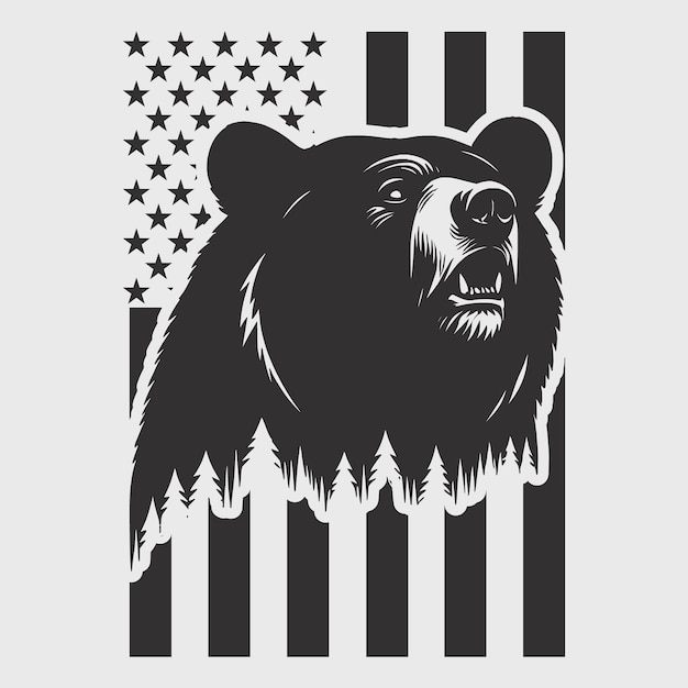 US Flag Bear Mountains vector silhouette svg file