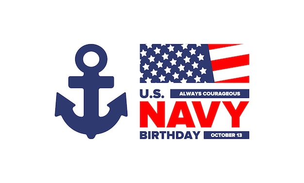 US NAVY birthday Holiday in United States Patriotic design Anchor symbol Vector poster