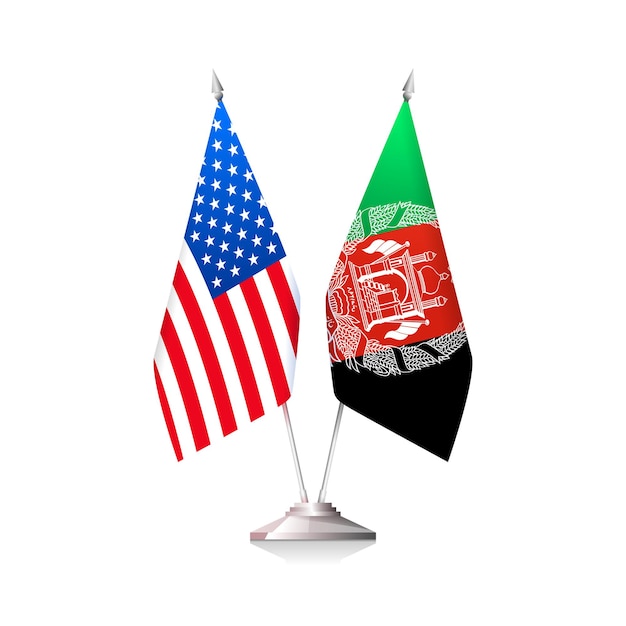 USA and Afghanistan Flags isolated on white background