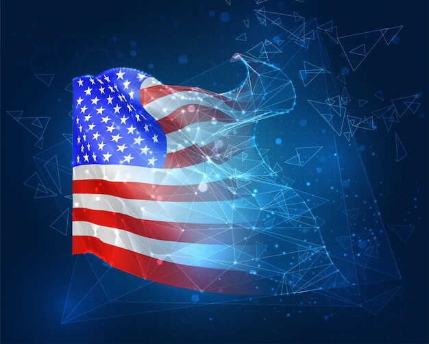 Vector usa america vector flag virtual abstract 3d object from triangular polygons on a blue background