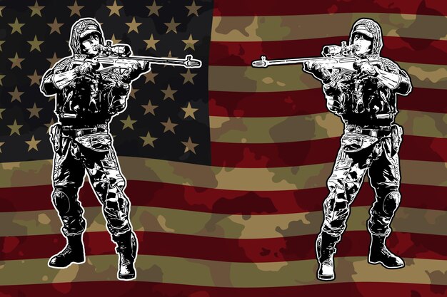 USA Black and White Veteran Vector