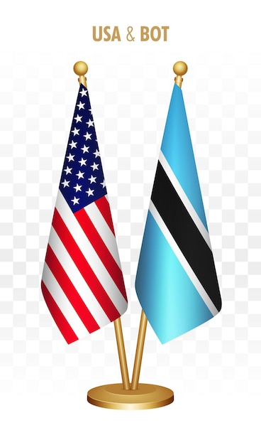 Vector usa and botswana standing flags isolated on white united states of america desk flag