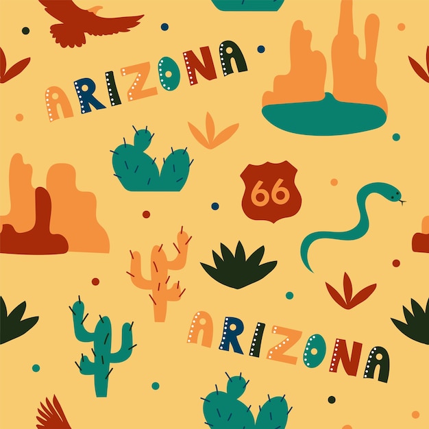 USA collection. Vector illustration of Arizona theme. State Symbols - seamless pattern