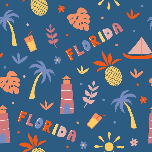 USA collection. Vector illustration of Florida theme. State Symbols - seamless pattern