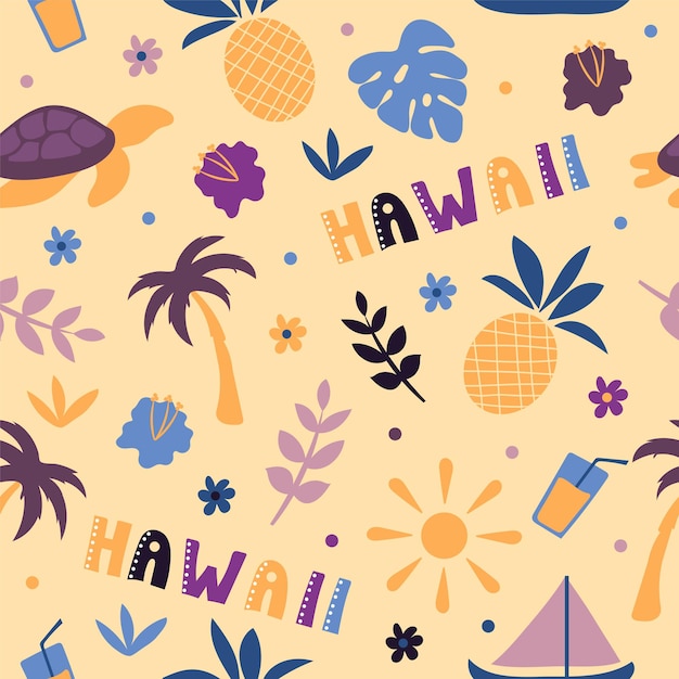 USA collection. Vector illustration of Hawaii theme. State Symbols - seamless pattern