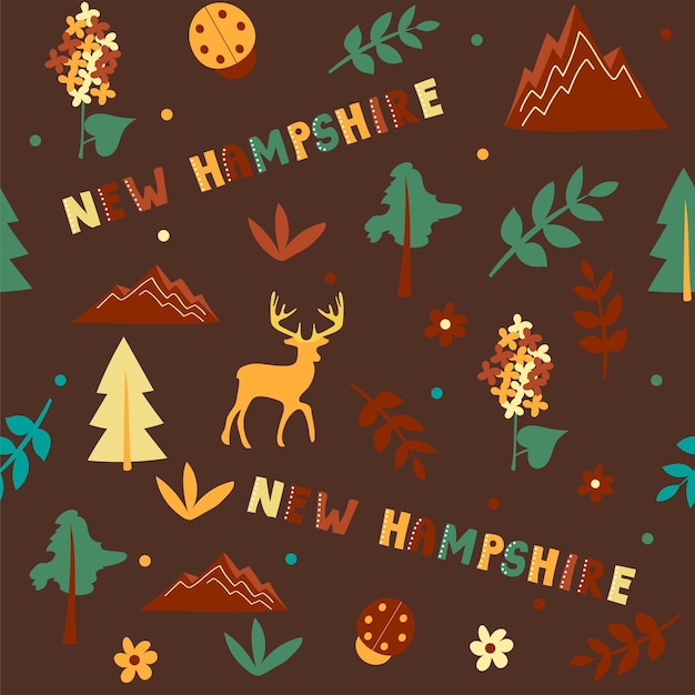 USA collection. Vector illustration of New Hampshire theme. State Symbols - seamless pattern