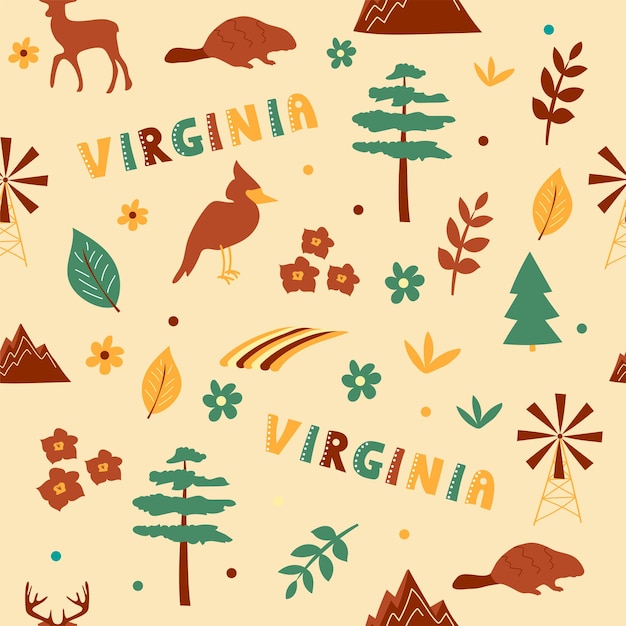 USA collection. Vector illustration of Virginia theme. State Symbols - seamless pattern