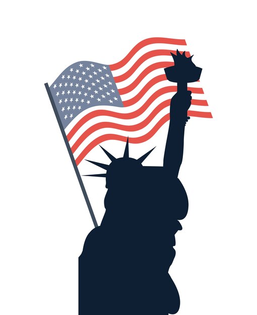 Vector usa country flag and silhouette of liberty statue