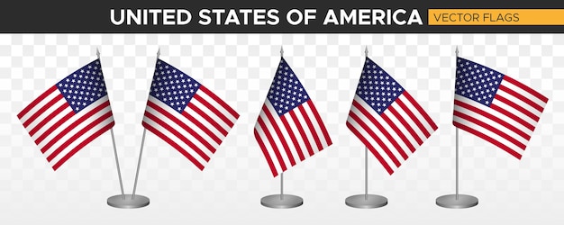 USA desk flags mockup 3d vector illustration table flag of United states america