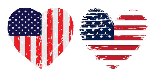 USA flag heart in grunge style