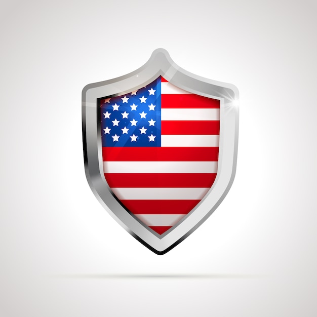 USA flag projected as a glossy shield