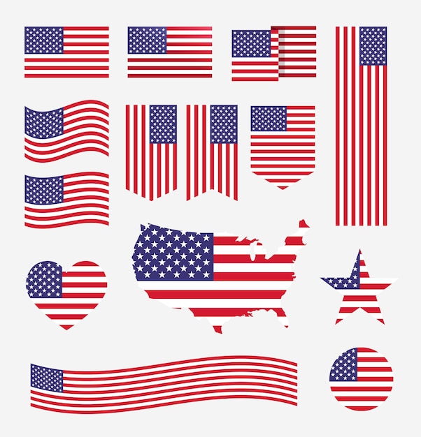 USA Flag vector graphic set collection good for independence day memorial day