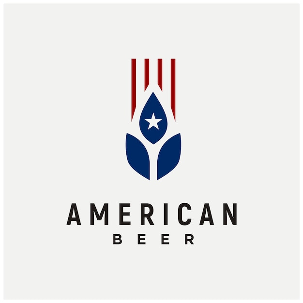 USA Flag with Beer Wheat Barley Malt Grain for American Bar or Brewery Brewing logo design