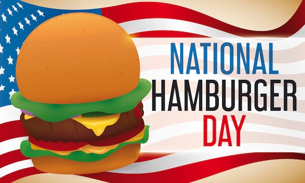 USA flag with delicious burger for National Hamburger Day celebration