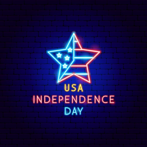 USA Independence Day Neon Label