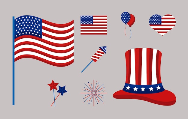 Usa independence day set eight icons