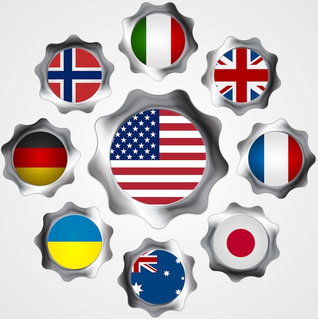 USA influence. Metal gears and flags. Vector background