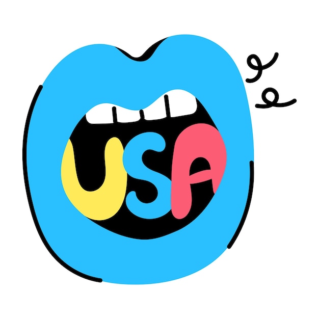 USA letters inside mouth, sticker design