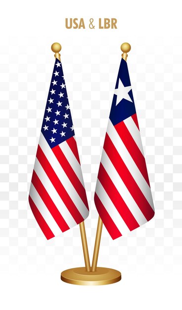 Vector usa and liberia standing flags isolated on white united states of america desk flag