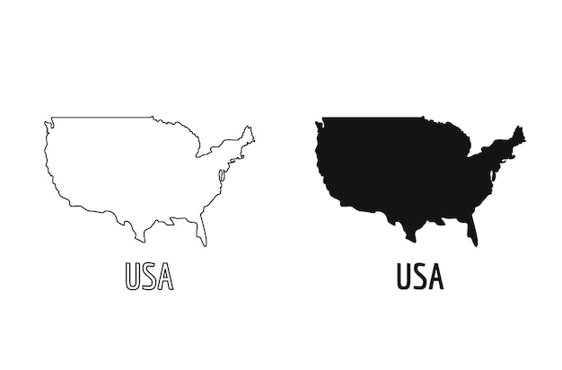 USA Map country icon outline style and flat vector Silhouettes