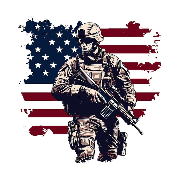 USA Military With Distressed American Flag 4th July vector