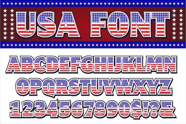 USA national flag style font letters vector illustration