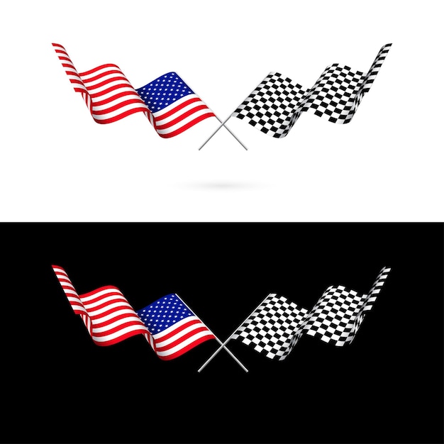 USA and race checkered flags set