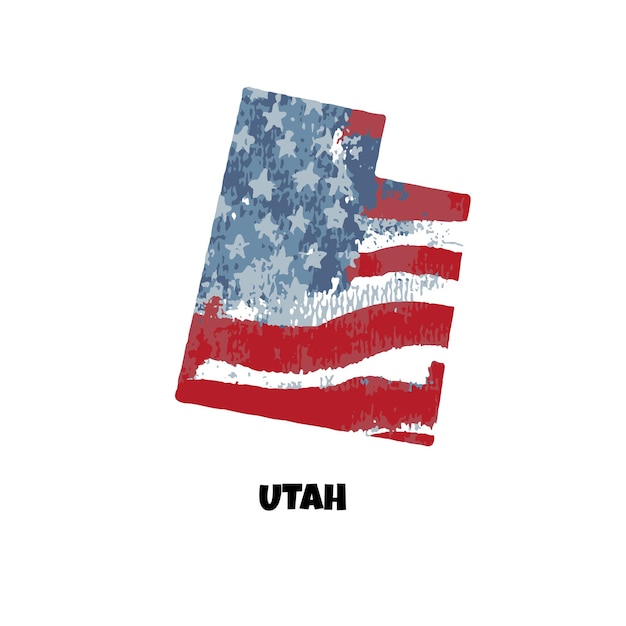 USA state Utah American flag watercolor background