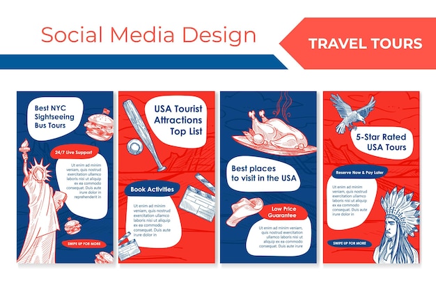 Usa tour advertising social media design set