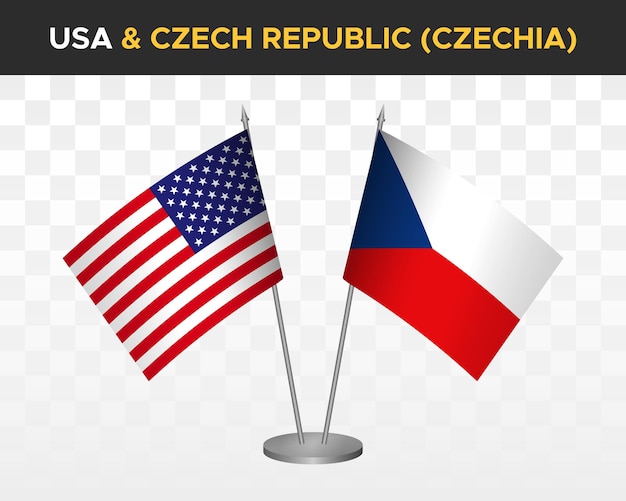 USA United States America vs Czech Republic desk flags mockup 3d vector illustration table flags