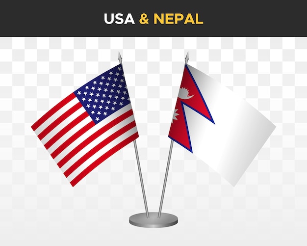 USA United States America vs Nepal desk flags mockup 3d vector illustration table flags