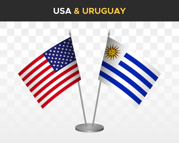 USA United States America vs Uruguay desk flags mockup 3d vector illustration table flags