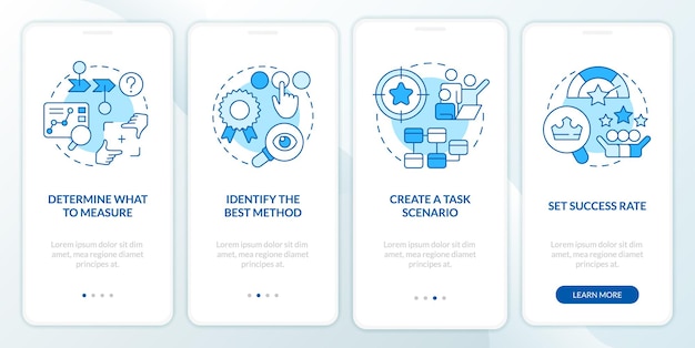 Usability testing strategy blue onboarding mobile app screen