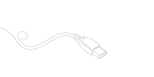 USB data cable one line drawing Technological concept Computer wire