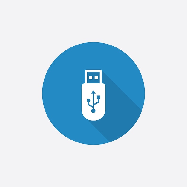 Usb Flat Blue Simple Icon with long shadowxA