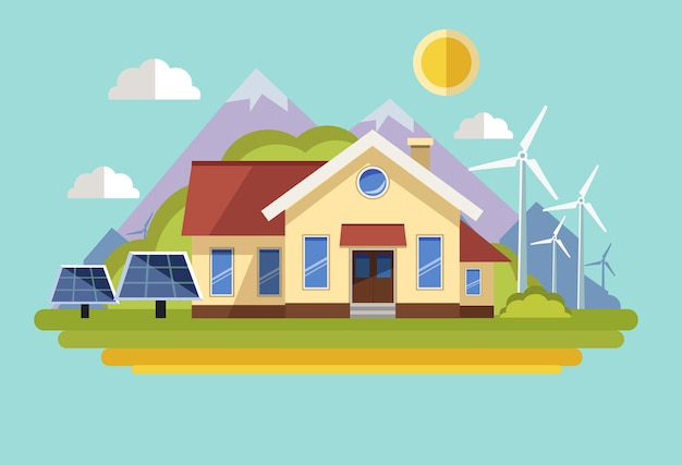 Vector the use of alternative energy in private house. vector illustration.