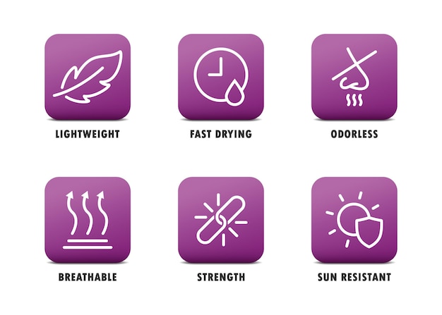 Useful icons set Such as lightweight odorless breathable strength Vector illustration